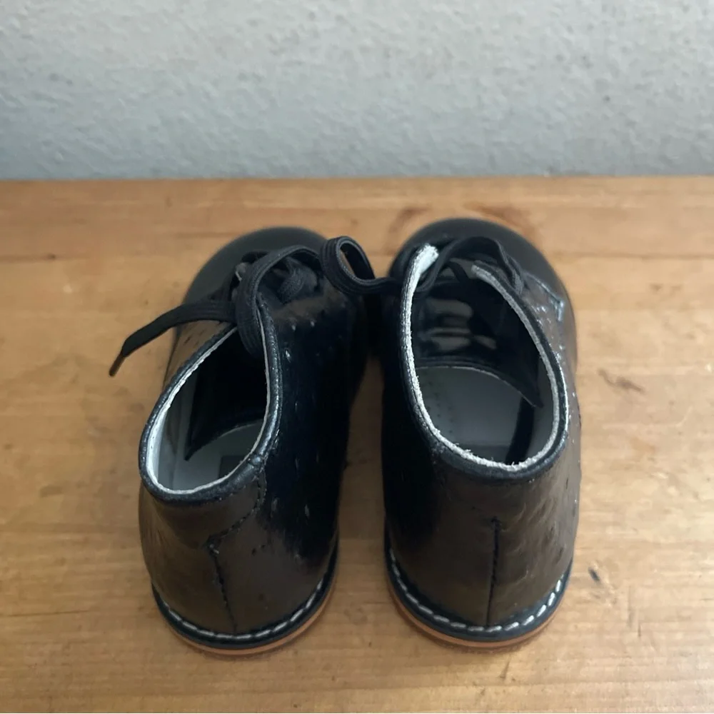 Josmo Black Leather Lace Up Baby Toddler Walking Shoes Boys Sz 7.5
